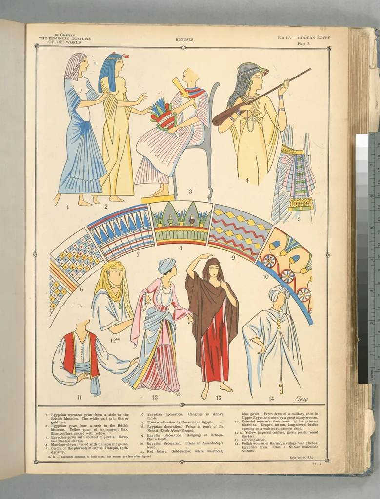 An illustration from The history of the feminine costume of the world, from the year 5318 B.C. to our century, 1926, leaf 38