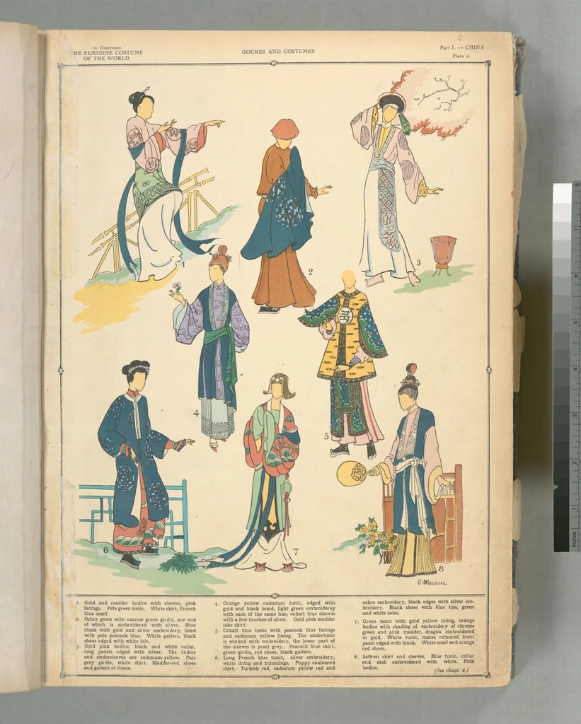 An illustration from The history of the feminine costume of the world, from the year 5318 B.C. to our century, 1926, leaf 4