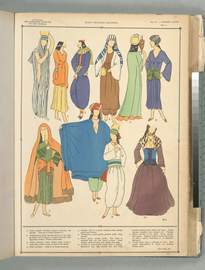 An illustration from The history of the feminine costume of the world, from the year 5318 B.C. to our century, 1926, leaf 40
