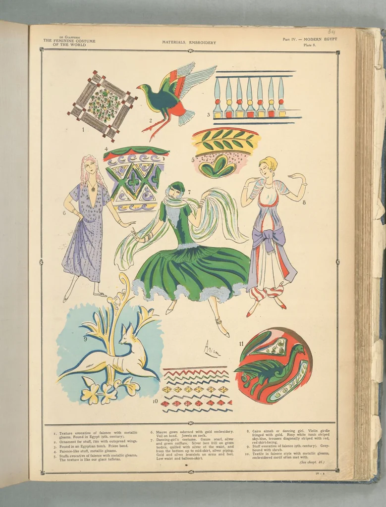 An illustration from The history of the feminine costume of the world, from the year 5318 B.C. to our century, 1926, leaf 43