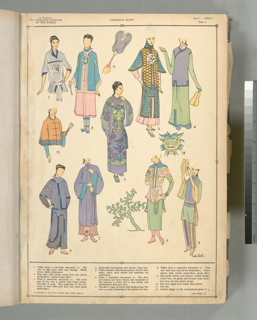An illustration from The history of the feminine costume of the world, from the year 5318 B.C. to our century, 1926, leaf 5