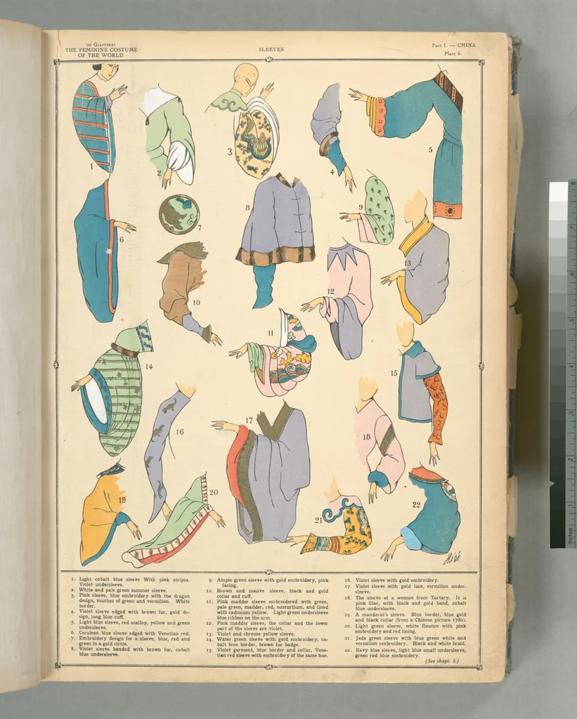An illustration from The history of the feminine costume of the world, from the year 5318 B.C. to our century, 1926, leaf 8