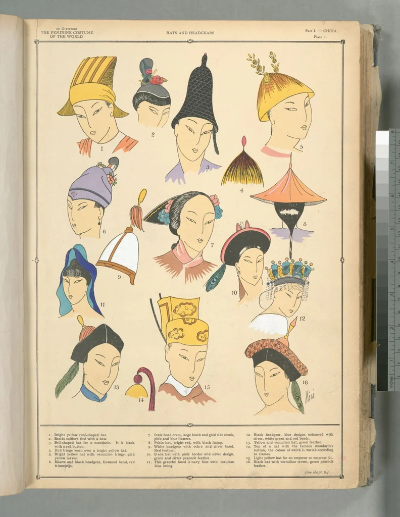 An illustration from The history of the feminine costume of the world, from the year 5318 B.C. to our century, 1926, leaf 9