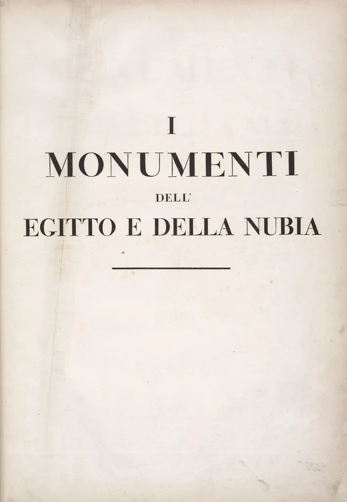 An illustration from I monumenti dell'Egitto e della Nubia disegnati dalla spedizione scientifico-letteraria toscana in Egitto; distribuiti in ordine di materie interpretati ed illustrati dal dottore Ippolito Rosellini, 1832, leaf 1