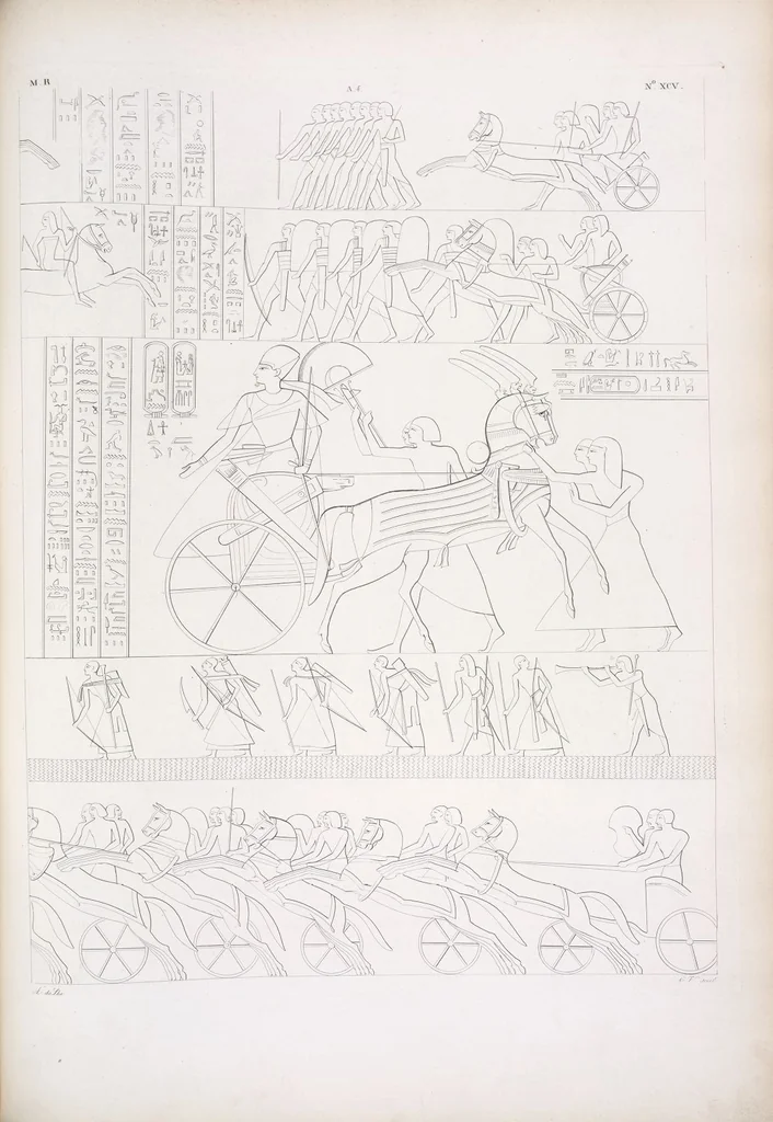 An illustration from I monumenti dell'Egitto e della Nubia disegnati dalla spedizione scientifico-letteraria toscana in Egitto; distribuiti in ordine di materie interpretati ed illustrati dal dottore Ippolito Rosellini, 1832, leaf 104