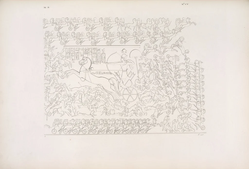 An illustration from I monumenti dell'Egitto e della Nubia disegnati dalla spedizione scientifico-letteraria toscana in Egitto; distribuiti in ordine di materie interpretati ed illustrati dal dottore Ippolito Rosellini, 1832, leaf 114