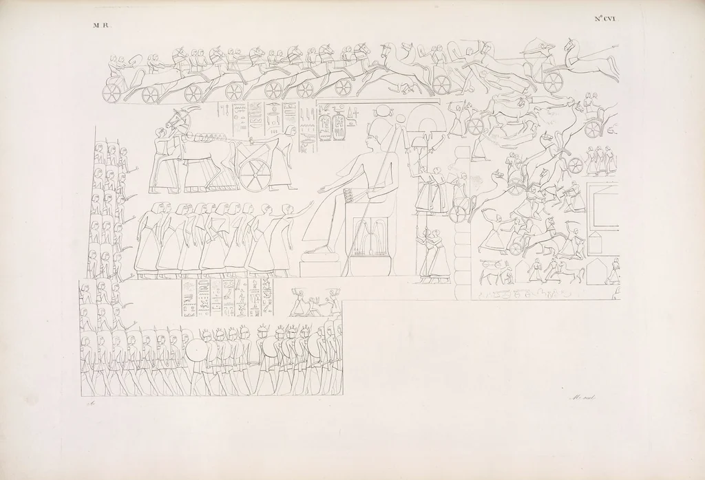 An illustration from I monumenti dell'Egitto e della Nubia disegnati dalla spedizione scientifico-letteraria toscana in Egitto; distribuiti in ordine di materie interpretati ed illustrati dal dottore Ippolito Rosellini, 1832, leaf 115