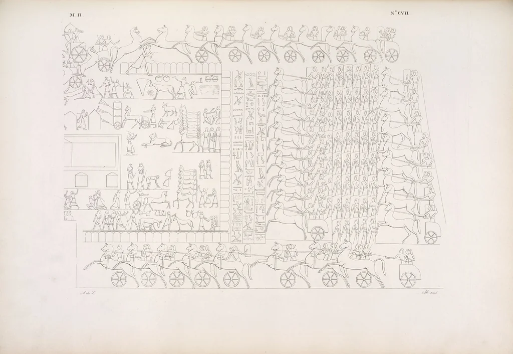An illustration from I monumenti dell'Egitto e della Nubia disegnati dalla spedizione scientifico-letteraria toscana in Egitto; distribuiti in ordine di materie interpretati ed illustrati dal dottore Ippolito Rosellini, 1832, leaf 116