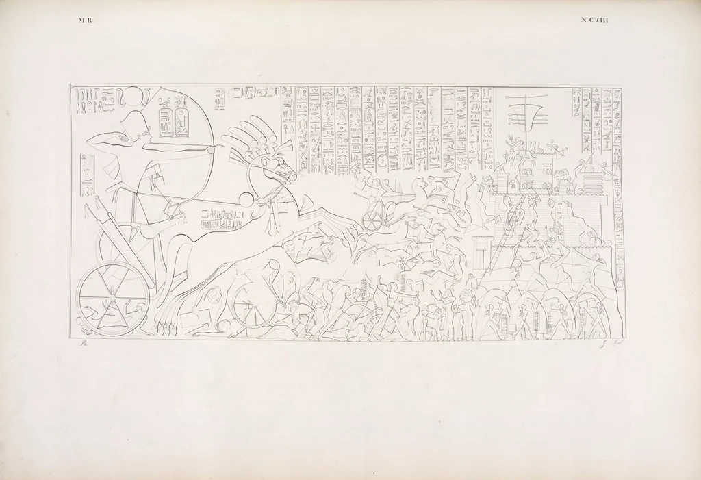 An illustration from I monumenti dell'Egitto e della Nubia disegnati dalla spedizione scientifico-letteraria toscana in Egitto; distribuiti in ordine di materie interpretati ed illustrati dal dottore Ippolito Rosellini, 1832, leaf 117