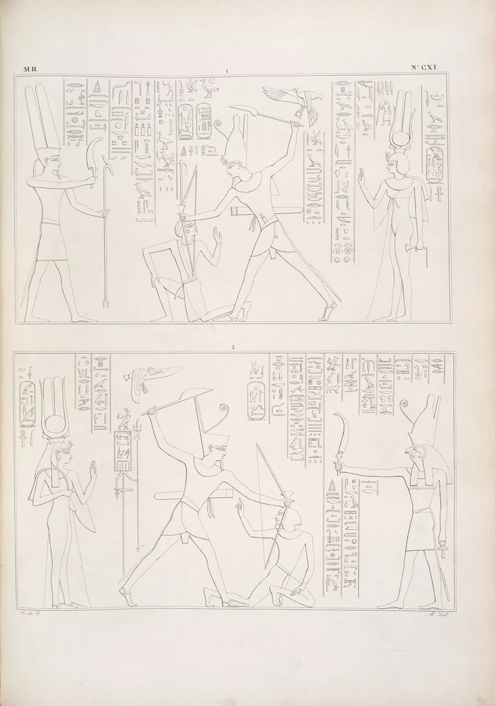 An illustration from I monumenti dell'Egitto e della Nubia disegnati dalla spedizione scientifico-letteraria toscana in Egitto; distribuiti in ordine di materie interpretati ed illustrati dal dottore Ippolito Rosellini, 1832, leaf 120