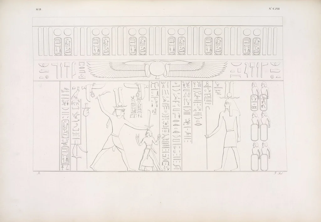 An illustration from I monumenti dell'Egitto e della Nubia disegnati dalla spedizione scientifico-letteraria toscana in Egitto; distribuiti in ordine di materie interpretati ed illustrati dal dottore Ippolito Rosellini, 1832, leaf 121