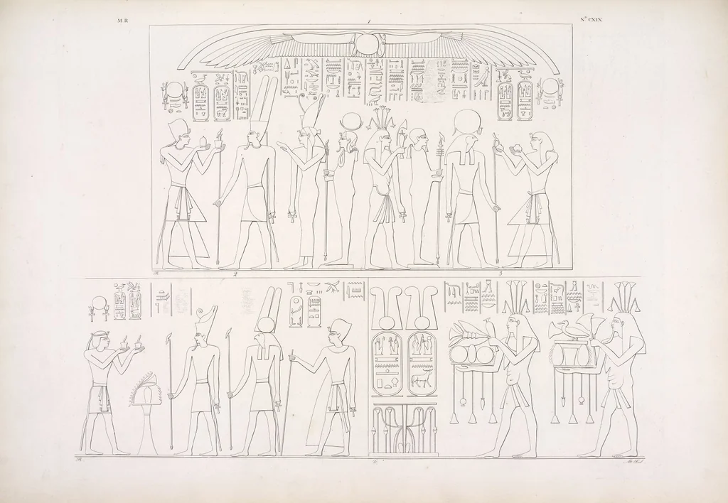 An illustration from I monumenti dell'Egitto e della Nubia disegnati dalla spedizione scientifico-letteraria toscana in Egitto; distribuiti in ordine di materie interpretati ed illustrati dal dottore Ippolito Rosellini, 1832, leaf 128