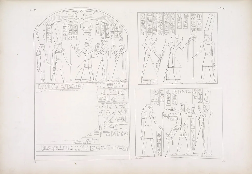 An illustration from I monumenti dell'Egitto e della Nubia disegnati dalla spedizione scientifico-letteraria toscana in Egitto; distribuiti in ordine di materie interpretati ed illustrati dal dottore Ippolito Rosellini, 1832, leaf 129