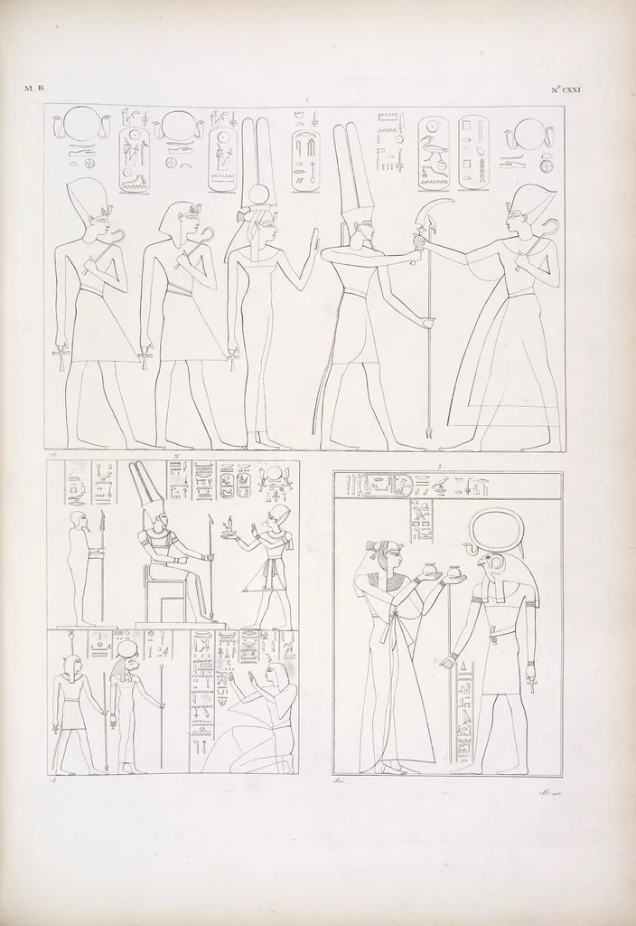 An illustration from I monumenti dell'Egitto e della Nubia disegnati dalla spedizione scientifico-letteraria toscana in Egitto; distribuiti in ordine di materie interpretati ed illustrati dal dottore Ippolito Rosellini, 1832, leaf 130