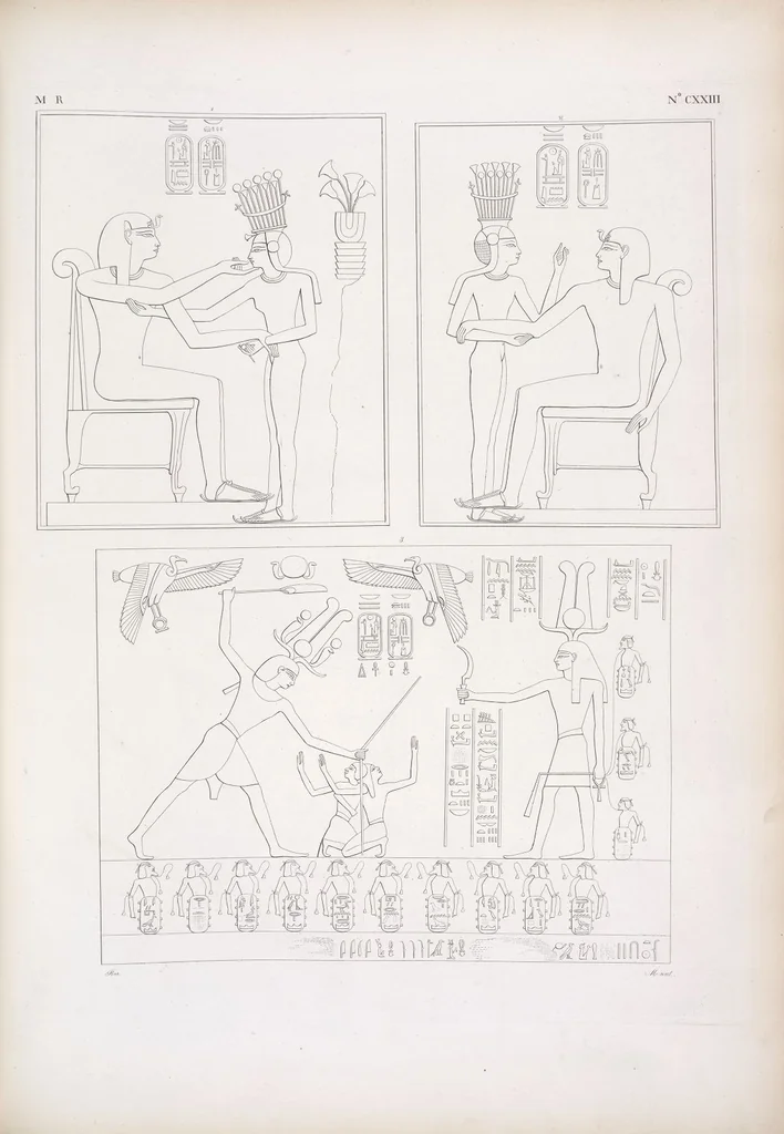 An illustration from I monumenti dell'Egitto e della Nubia disegnati dalla spedizione scientifico-letteraria toscana in Egitto; distribuiti in ordine di materie interpretati ed illustrati dal dottore Ippolito Rosellini, 1832, leaf 132