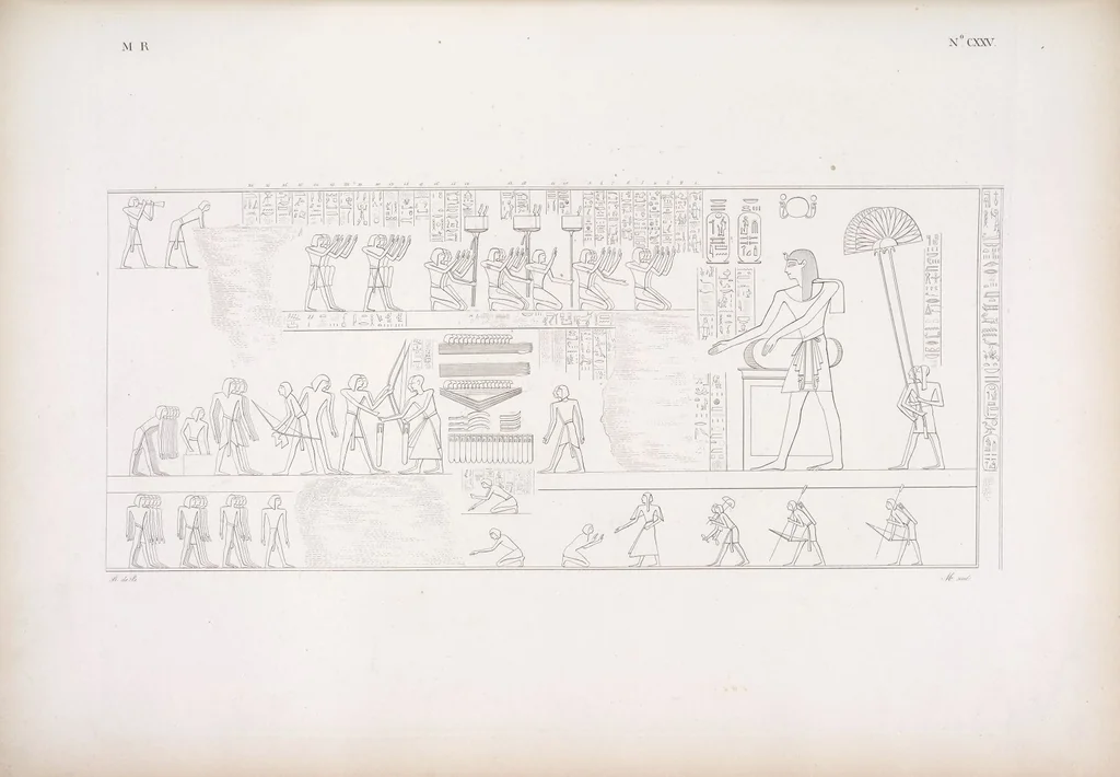 An illustration from I monumenti dell'Egitto e della Nubia disegnati dalla spedizione scientifico-letteraria toscana in Egitto; distribuiti in ordine di materie interpretati ed illustrati dal dottore Ippolito Rosellini, 1832, leaf 134
