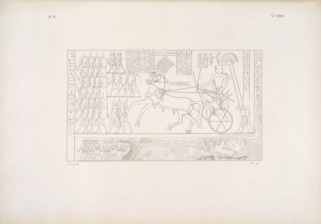 An illustration from I monumenti dell'Egitto e della Nubia disegnati dalla spedizione scientifico-letteraria toscana in Egitto; distribuiti in ordine di materie interpretati ed illustrati dal dottore Ippolito Rosellini, 1832, leaf 135