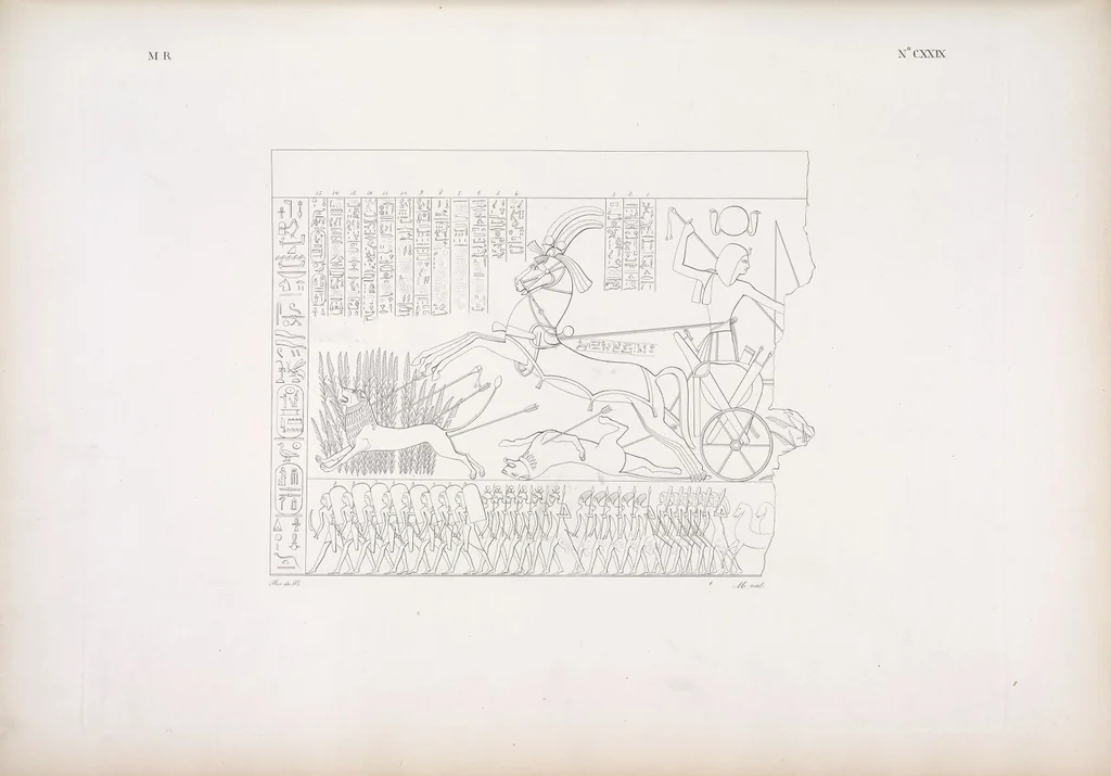 An illustration from I monumenti dell'Egitto e della Nubia disegnati dalla spedizione scientifico-letteraria toscana in Egitto; distribuiti in ordine di materie interpretati ed illustrati dal dottore Ippolito Rosellini, 1832, leaf 138