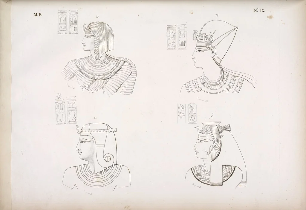An illustration from I monumenti dell'Egitto e della Nubia disegnati dalla spedizione scientifico-letteraria toscana in Egitto; distribuiti in ordine di materie interpretati ed illustrati dal dottore Ippolito Rosellini, 1832, leaf 14