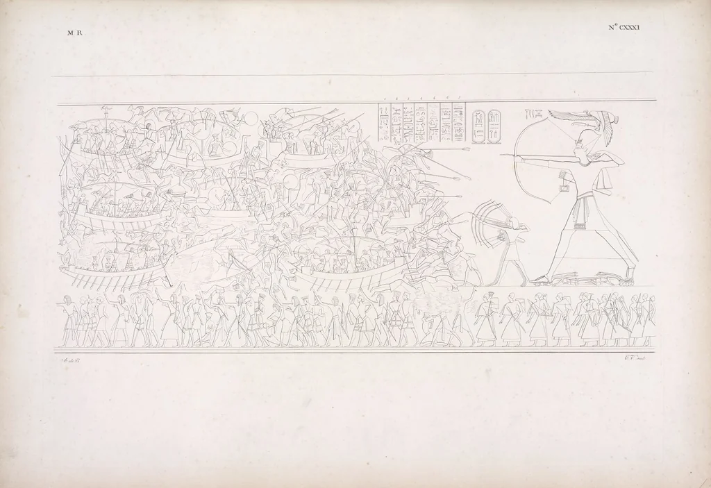 An illustration from I monumenti dell'Egitto e della Nubia disegnati dalla spedizione scientifico-letteraria toscana in Egitto; distribuiti in ordine di materie interpretati ed illustrati dal dottore Ippolito Rosellini, 1832, leaf 140