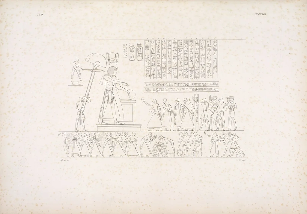An illustration from I monumenti dell'Egitto e della Nubia disegnati dalla spedizione scientifico-letteraria toscana in Egitto; distribuiti in ordine di materie interpretati ed illustrati dal dottore Ippolito Rosellini, 1832, leaf 141