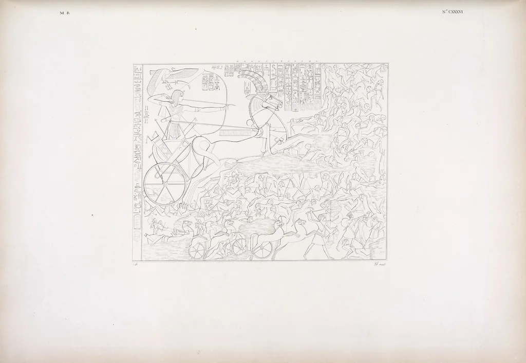 An illustration from I monumenti dell'Egitto e della Nubia disegnati dalla spedizione scientifico-letteraria toscana in Egitto; distribuiti in ordine di materie interpretati ed illustrati dal dottore Ippolito Rosellini, 1832, leaf 145