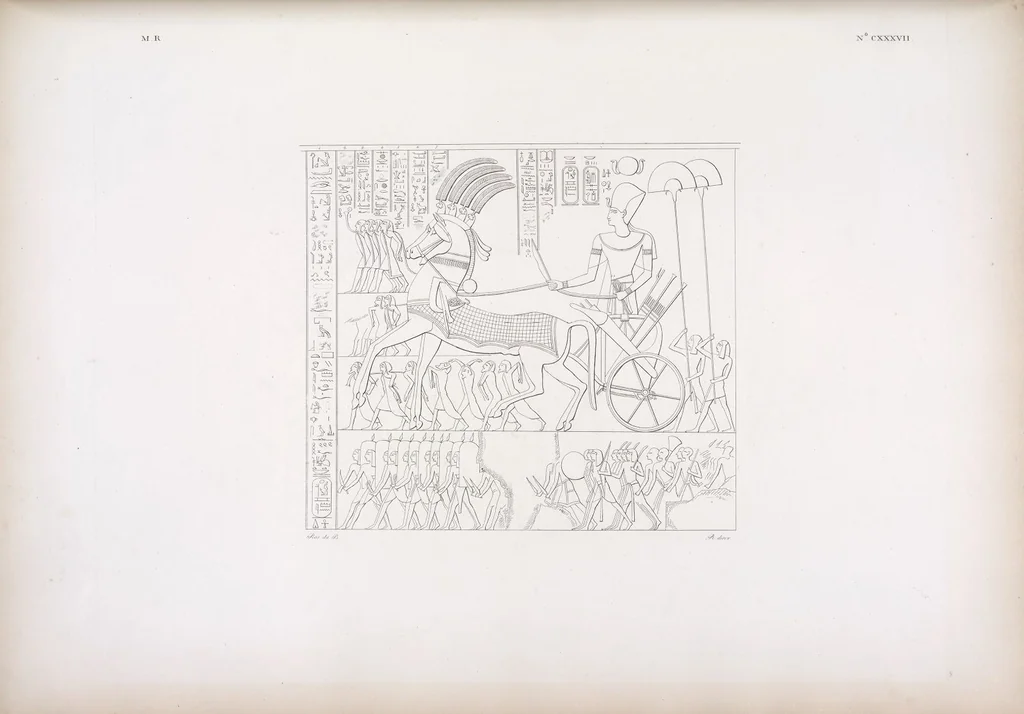 An illustration from I monumenti dell'Egitto e della Nubia disegnati dalla spedizione scientifico-letteraria toscana in Egitto; distribuiti in ordine di materie interpretati ed illustrati dal dottore Ippolito Rosellini, 1832, leaf 146
