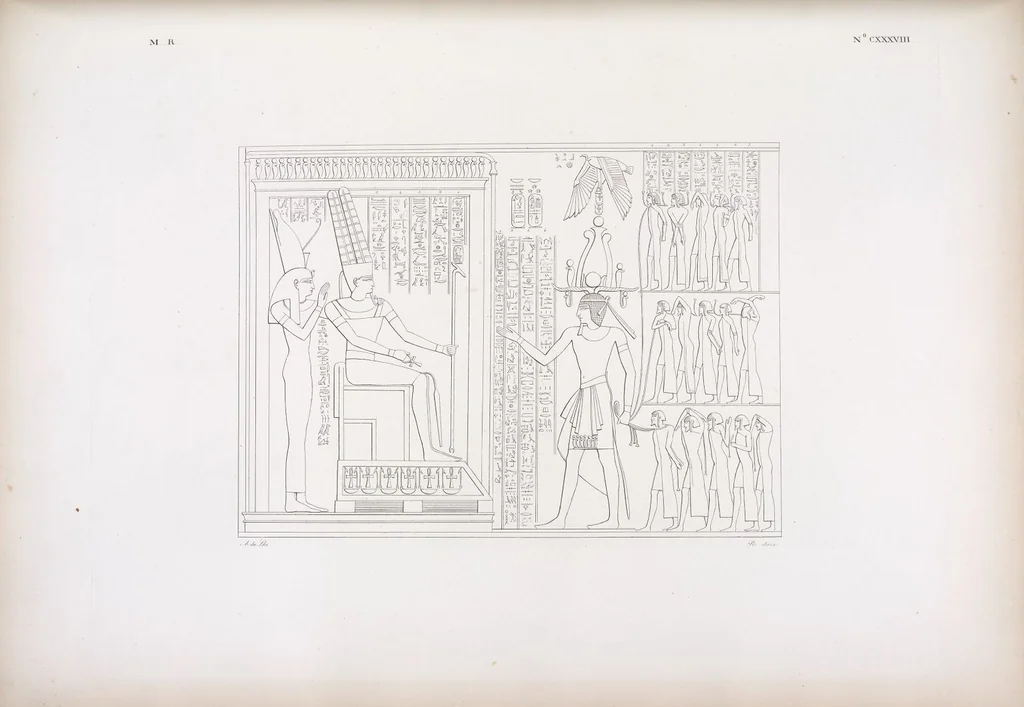 An illustration from I monumenti dell'Egitto e della Nubia disegnati dalla spedizione scientifico-letteraria toscana in Egitto; distribuiti in ordine di materie interpretati ed illustrati dal dottore Ippolito Rosellini, 1832, leaf 147