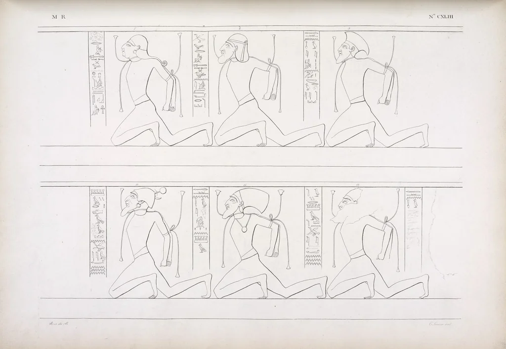 An illustration from I monumenti dell'Egitto e della Nubia disegnati dalla spedizione scientifico-letteraria toscana in Egitto; distribuiti in ordine di materie interpretati ed illustrati dal dottore Ippolito Rosellini, 1832, leaf 152