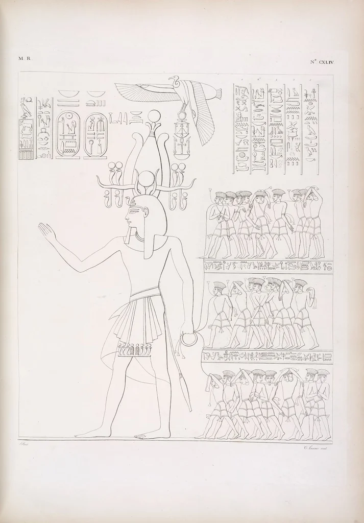 An illustration from I monumenti dell'Egitto e della Nubia disegnati dalla spedizione scientifico-letteraria toscana in Egitto; distribuiti in ordine di materie interpretati ed illustrati dal dottore Ippolito Rosellini, 1832, leaf 153