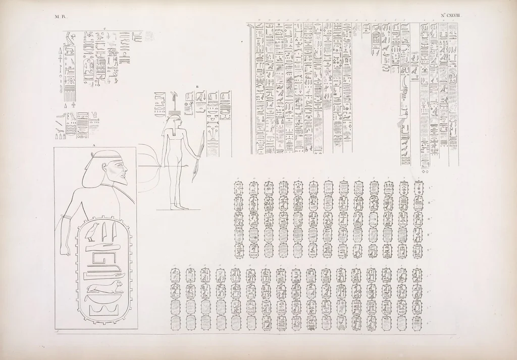 An illustration from I monumenti dell'Egitto e della Nubia disegnati dalla spedizione scientifico-letteraria toscana in Egitto; distribuiti in ordine di materie interpretati ed illustrati dal dottore Ippolito Rosellini, 1832, leaf 157