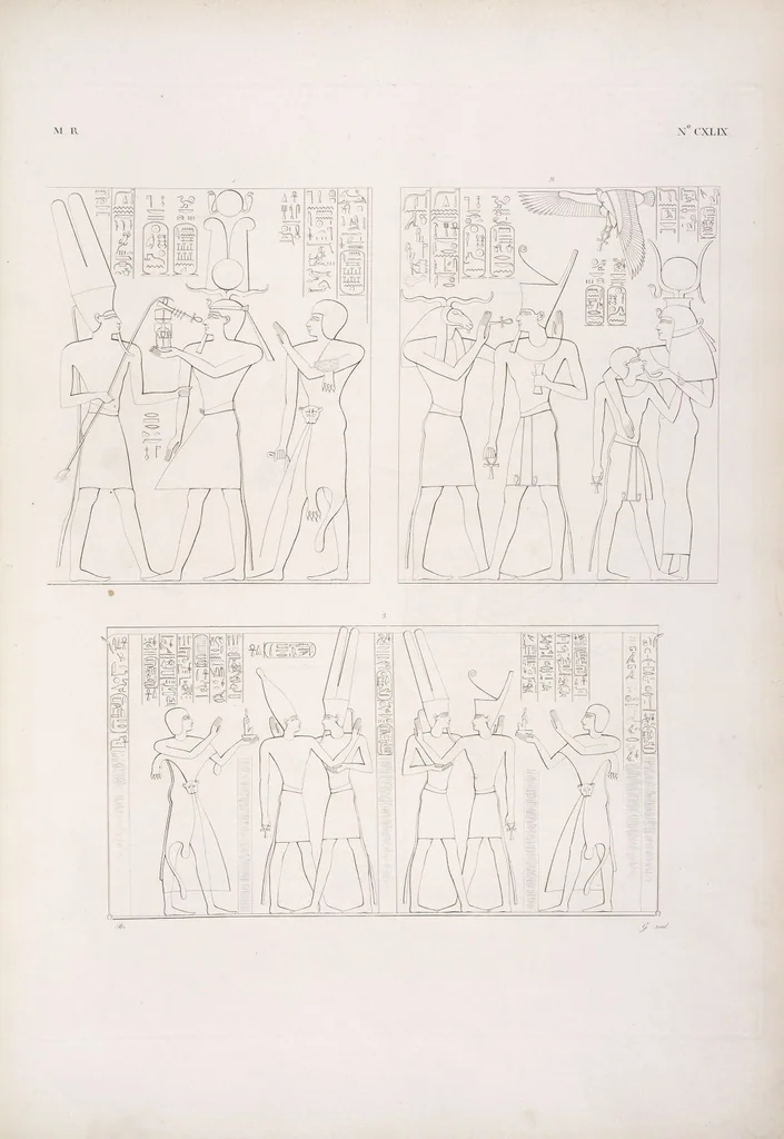 An illustration from I monumenti dell'Egitto e della Nubia disegnati dalla spedizione scientifico-letteraria toscana in Egitto; distribuiti in ordine di materie interpretati ed illustrati dal dottore Ippolito Rosellini, 1832, leaf 158