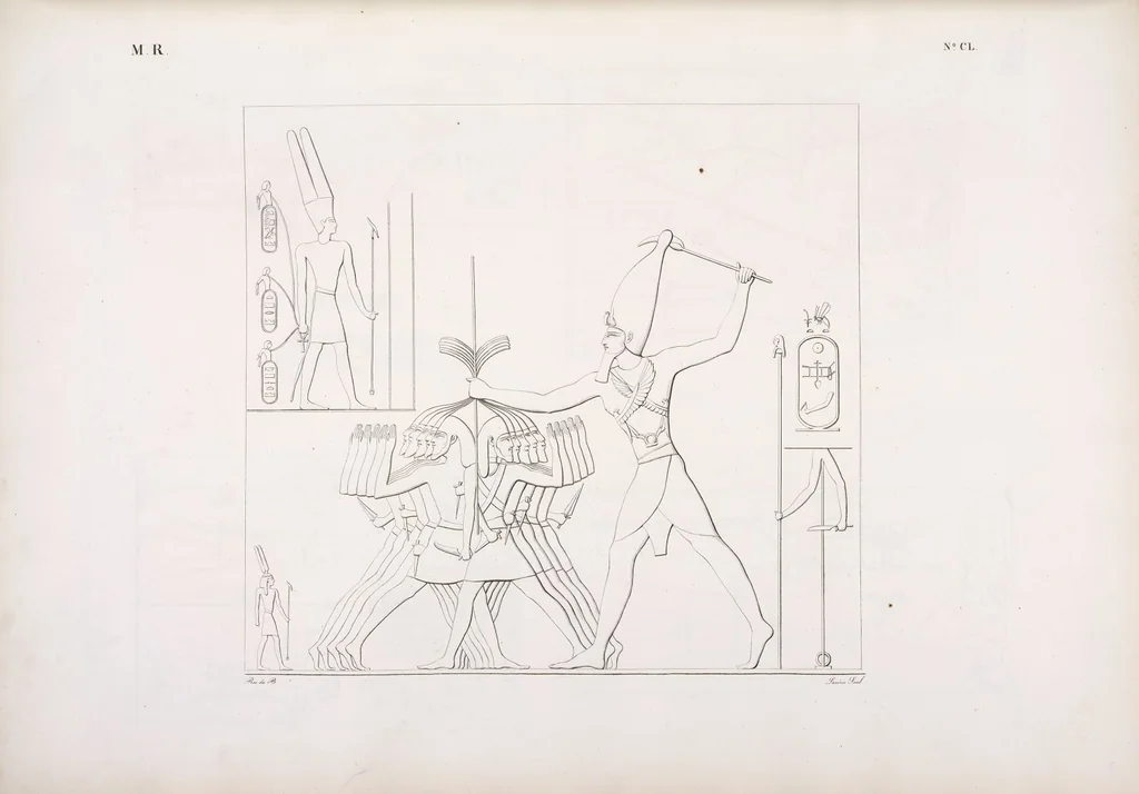 An illustration from I monumenti dell'Egitto e della Nubia disegnati dalla spedizione scientifico-letteraria toscana in Egitto; distribuiti in ordine di materie interpretati ed illustrati dal dottore Ippolito Rosellini, 1832, leaf 159