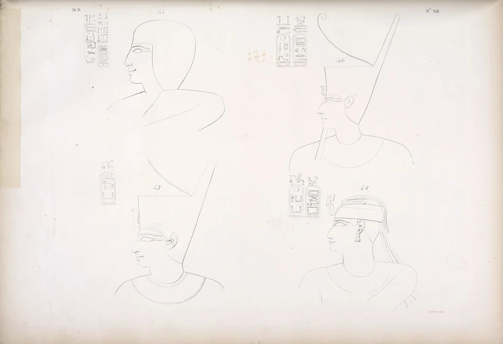 An illustration from I monumenti dell'Egitto e della Nubia disegnati dalla spedizione scientifico-letteraria toscana in Egitto; distribuiti in ordine di materie interpretati ed illustrati dal dottore Ippolito Rosellini, 1832, leaf 17