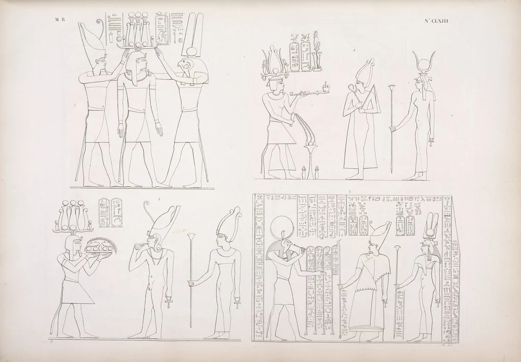 An illustration from I monumenti dell'Egitto e della Nubia disegnati dalla spedizione scientifico-letteraria toscana in Egitto; distribuiti in ordine di materie interpretati ed illustrati dal dottore Ippolito Rosellini, 1832, leaf 172