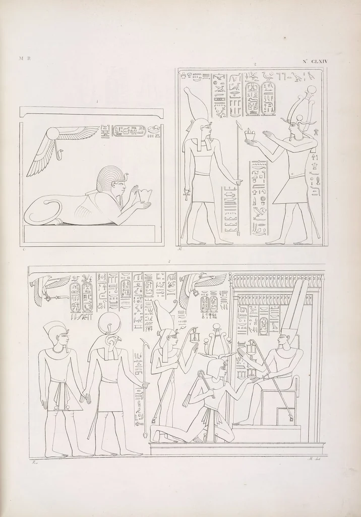 An illustration from I monumenti dell'Egitto e della Nubia disegnati dalla spedizione scientifico-letteraria toscana in Egitto; distribuiti in ordine di materie interpretati ed illustrati dal dottore Ippolito Rosellini, 1832, leaf 173