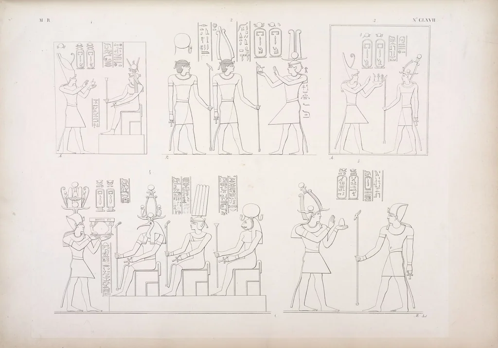 An illustration from I monumenti dell'Egitto e della Nubia disegnati dalla spedizione scientifico-letteraria toscana in Egitto; distribuiti in ordine di materie interpretati ed illustrati dal dottore Ippolito Rosellini, 1832, leaf 176