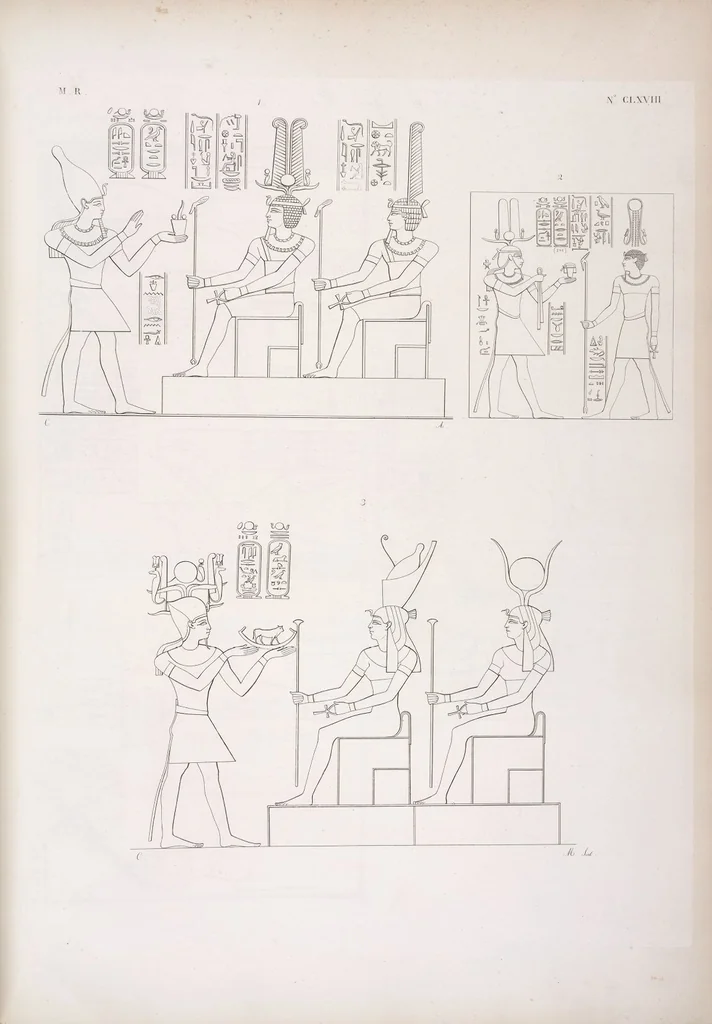 An illustration from I monumenti dell'Egitto e della Nubia disegnati dalla spedizione scientifico-letteraria toscana in Egitto; distribuiti in ordine di materie interpretati ed illustrati dal dottore Ippolito Rosellini, 1832, leaf 177