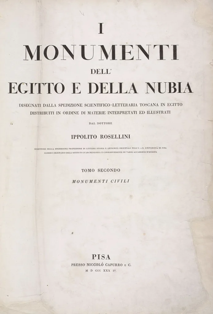 An illustration from I monumenti dell'Egitto e della Nubia disegnati dalla spedizione scientifico-letteraria toscana in Egitto; distribuiti in ordine di materie interpretati ed illustrati dal dottore Ippolito Rosellini, 1832, leaf 181