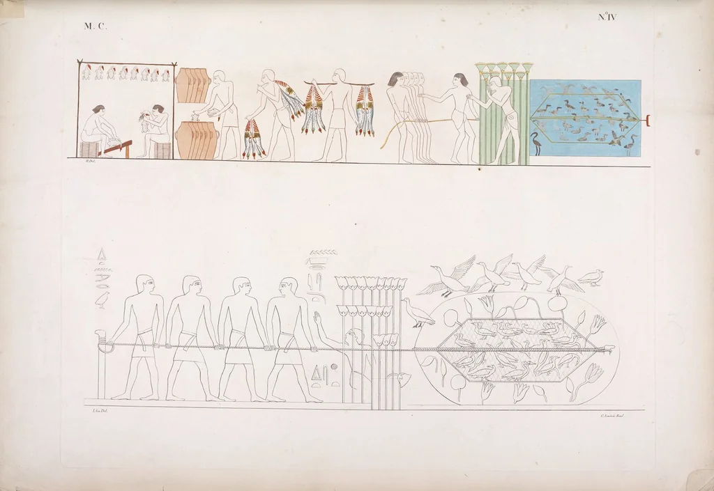 An illustration from I monumenti dell'Egitto e della Nubia disegnati dalla spedizione scientifico-letteraria toscana in Egitto; distribuiti in ordine di materie interpretati ed illustrati dal dottore Ippolito Rosellini, 1832, leaf 185