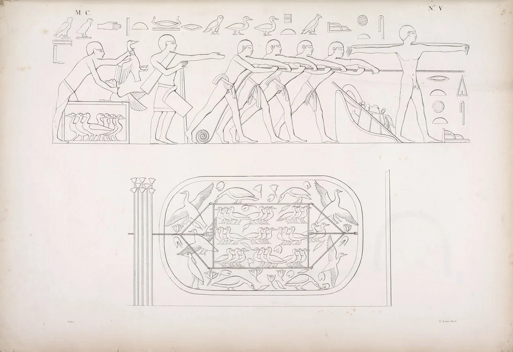 An illustration from I monumenti dell'Egitto e della Nubia disegnati dalla spedizione scientifico-letteraria toscana in Egitto; distribuiti in ordine di materie interpretati ed illustrati dal dottore Ippolito Rosellini, 1832, leaf 186