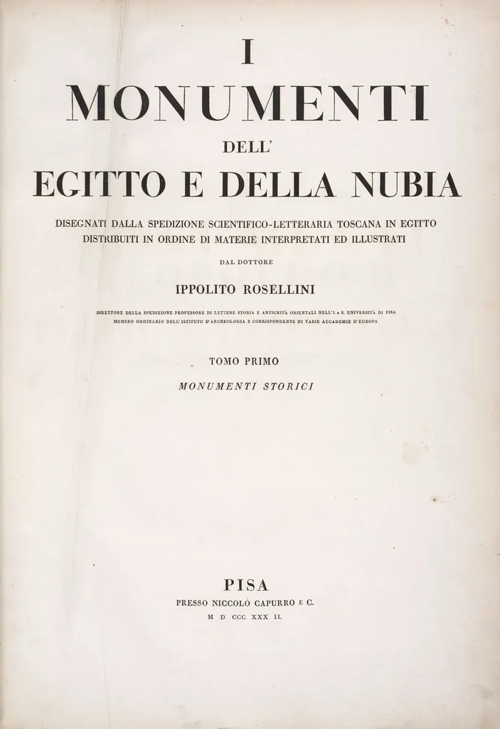 An illustration from I monumenti dell'Egitto e della Nubia disegnati dalla spedizione scientifico-letteraria toscana in Egitto; distribuiti in ordine di materie interpretati ed illustrati dal dottore Ippolito Rosellini, 1832, leaf 2