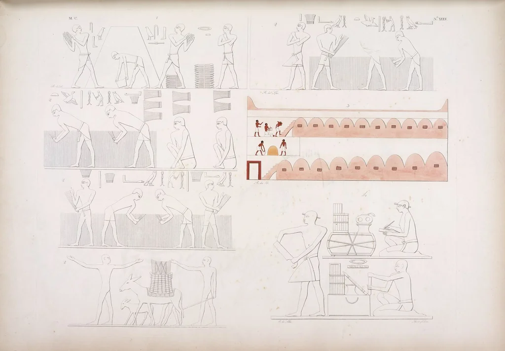 An illustration from I monumenti dell'Egitto e della Nubia disegnati dalla spedizione scientifico-letteraria toscana in Egitto; distribuiti in ordine di materie interpretati ed illustrati dal dottore Ippolito Rosellini, 1832, leaf 216