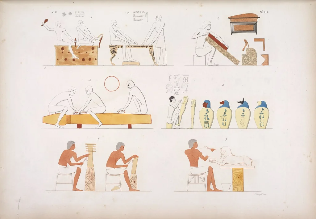 An illustration from I monumenti dell'Egitto e della Nubia disegnati dalla spedizione scientifico-letteraria toscana in Egitto; distribuiti in ordine di materie interpretati ed illustrati dal dottore Ippolito Rosellini, 1832, leaf 226