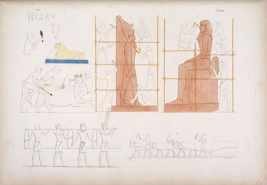 An illustration from I monumenti dell'Egitto e della Nubia disegnati dalla spedizione scientifico-letteraria toscana in Egitto; distribuiti in ordine di materie interpretati ed illustrati dal dottore Ippolito Rosellini, 1832, leaf 228