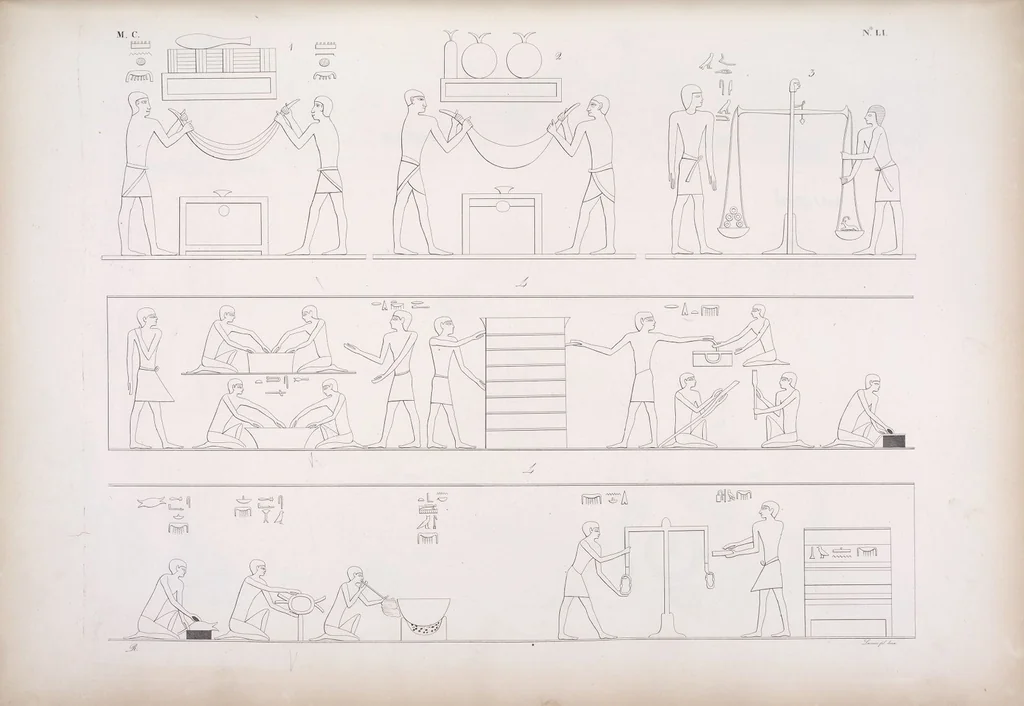 An illustration from I monumenti dell'Egitto e della Nubia disegnati dalla spedizione scientifico-letteraria toscana in Egitto; distribuiti in ordine di materie interpretati ed illustrati dal dottore Ippolito Rosellini, 1832, leaf 232