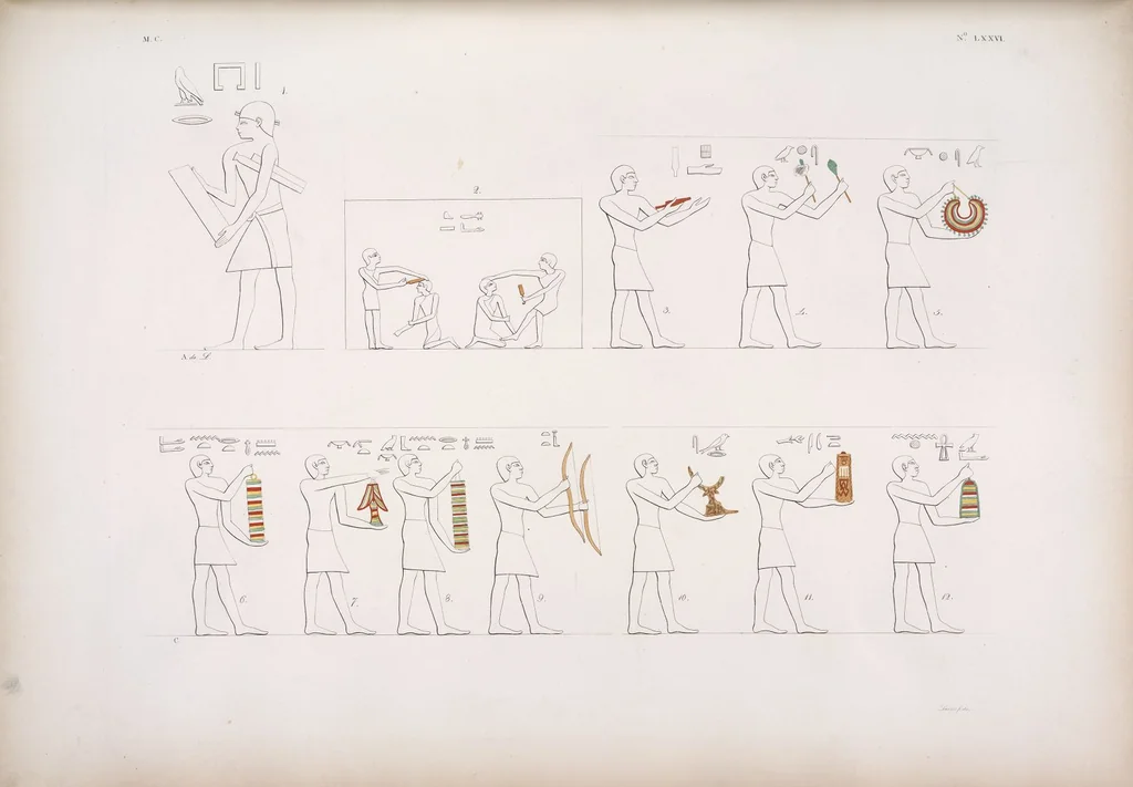 An illustration from I monumenti dell'Egitto e della Nubia disegnati dalla spedizione scientifico-letteraria toscana in Egitto; distribuiti in ordine di materie interpretati ed illustrati dal dottore Ippolito Rosellini, 1832, leaf 257