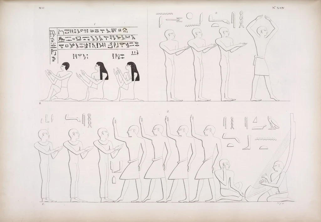An illustration from I monumenti dell'Egitto e della Nubia disegnati dalla spedizione scientifico-letteraria toscana in Egitto; distribuiti in ordine di materie interpretati ed illustrati dal dottore Ippolito Rosellini, 1832, leaf 275