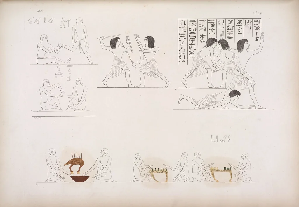 An illustration from I monumenti dell'Egitto e della Nubia disegnati dalla spedizione scientifico-letteraria toscana in Egitto; distribuiti in ordine di materie interpretati ed illustrati dal dottore Ippolito Rosellini, 1832, leaf 284