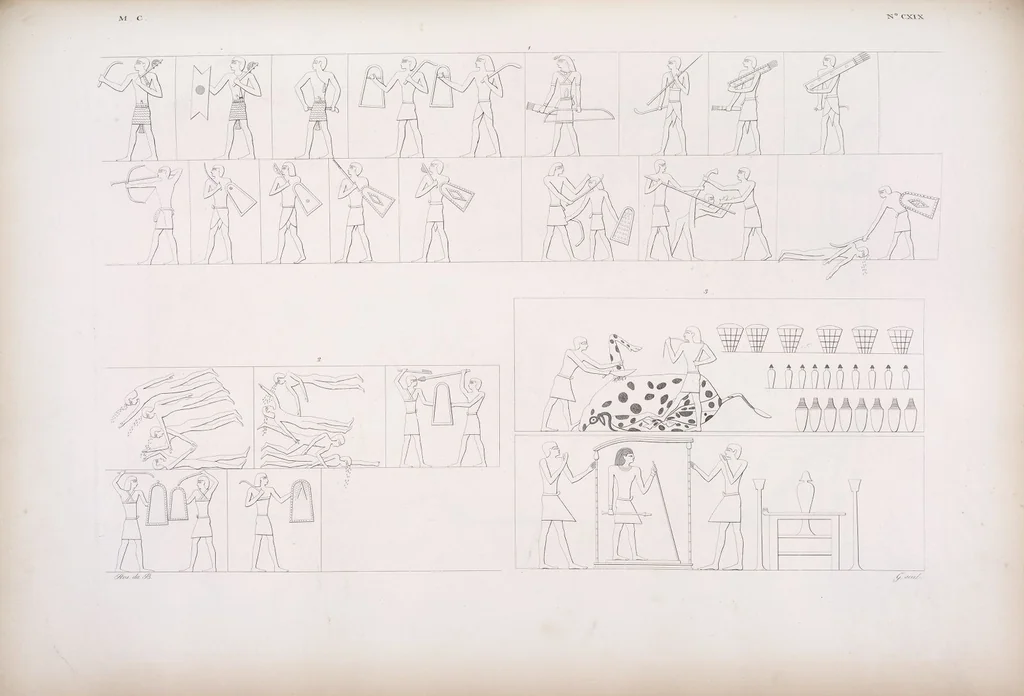 An illustration from I monumenti dell'Egitto e della Nubia disegnati dalla spedizione scientifico-letteraria toscana in Egitto; distribuiti in ordine di materie interpretati ed illustrati dal dottore Ippolito Rosellini, 1832, leaf 300